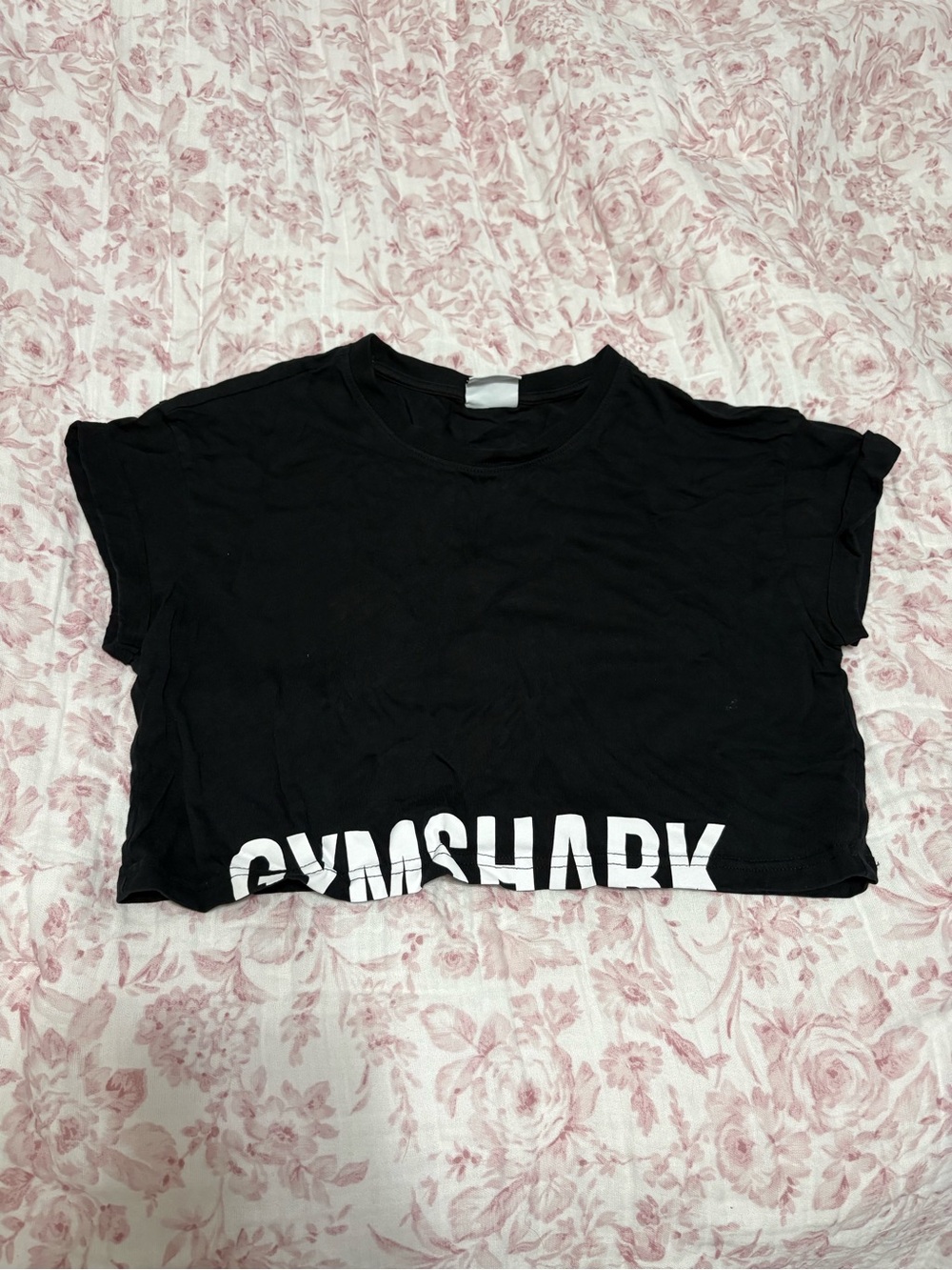 Gymshark Black Cropped Logo Tee with White Print